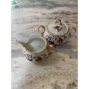 Pink China Vintage Floral Cream and Sugar Bowl #coffee #tea #roses